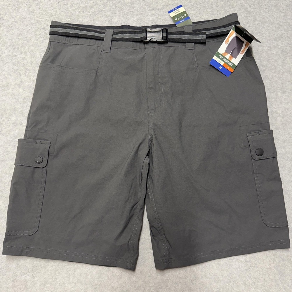 Orvis Voyager Tech Cargo Shorts Mens 36 Gray Nylon Belted 10in Hiking Outdoor